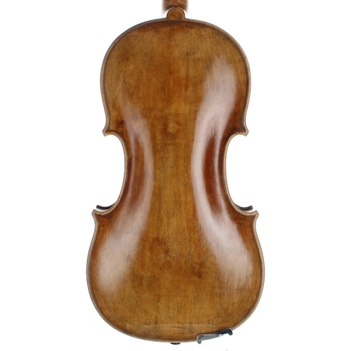 2430 - Good Scottish violin circa 1870, unlabelled, the one piece back of plainish wood with similar wood t... 