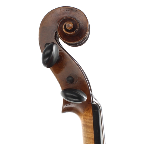 2430 - Good Scottish violin circa 1870, unlabelled, the one piece back of plainish wood with similar wood t... 