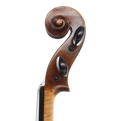 2430 - Good Scottish violin circa 1870, unlabelled, the one piece back of plainish wood with similar wood t... 