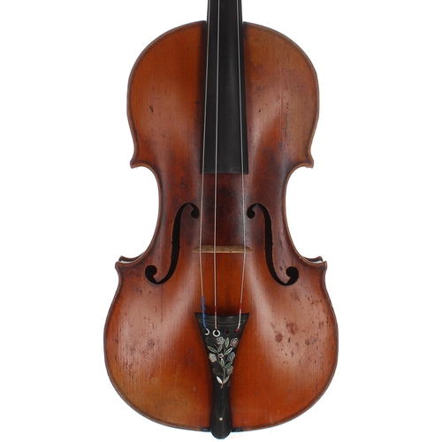 2434 - Early 20th century French violin labelled Copie de J Bte. Vuillaume á Paris, 14 1/8