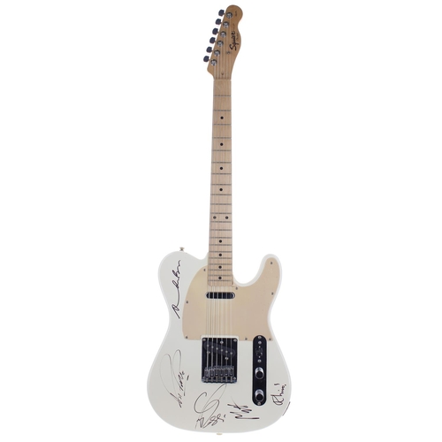 437 - Status Quo - 2008 Squier by Fender Affinity Series Tele electric guitar autographed by five members ... 