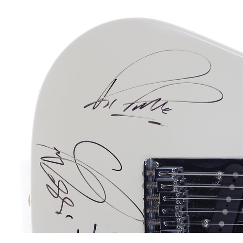 437 - Status Quo - 2008 Squier by Fender Affinity Series Tele electric guitar autographed by five members ... 