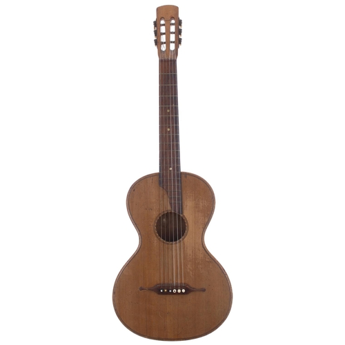 399 - Charlie Harcourt - Interesting antique child's acoustic guitar, within a standard sized acoustic gui... 