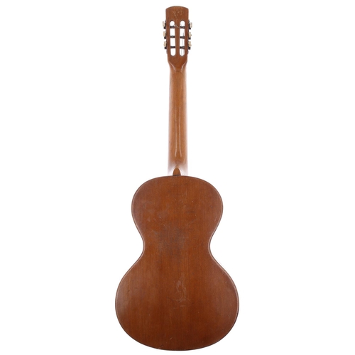 399 - Charlie Harcourt - Interesting antique child's acoustic guitar, within a standard sized acoustic gui... 