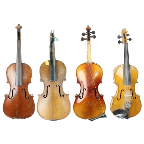 2012 - Two old three-quarter size violins, a half size violin and a child's violin (4)