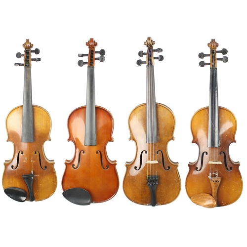 2014 - Mid 20th century Bohemian full size violin; also a three-quarter size violin and two half size violi... 