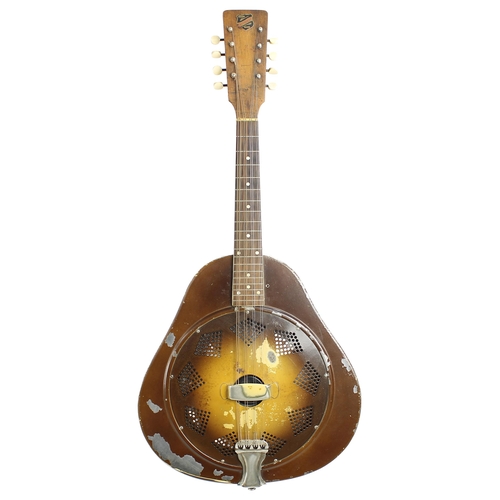 1593 - Rare National Triolian resonator mandolin, with mother of pearl dot inlay to the fretboard and trade... 