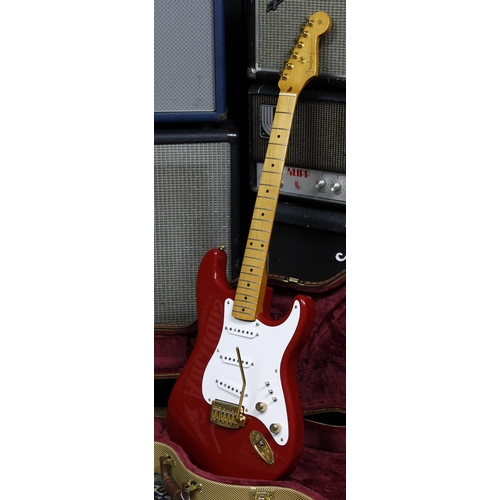 573 - Custom build S type Mark Knopfler Tribute electric guitar; Body: red finish S type body, minor dings... 