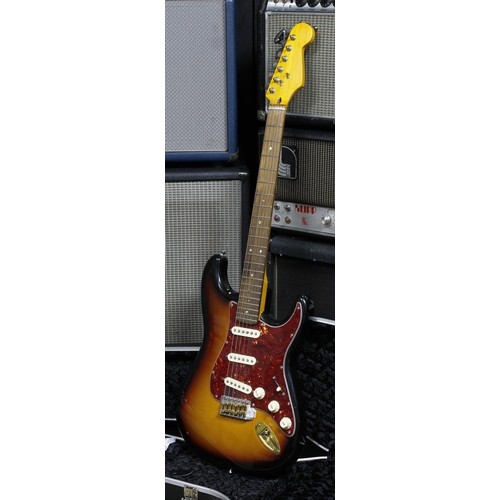 574 - Custom build S type electric guitar; Body: sunburst finish S type body, blemishes and dings througho... 