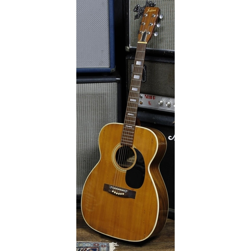 582 - Jedson F907 acoustic guitar, made in Japan; Body: natural, dings and marks throughout; Neck: general... 