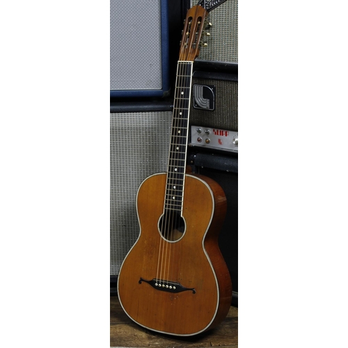 590 - 1920s Windsor Popular Model acoustic guitar, made in England; Back and sides: figured maple, scratch... 