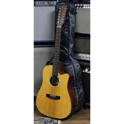 596 - Harley Benton CLD-1012CE twelve string electro-acoustic guitar in need of attention (table damage wi... 