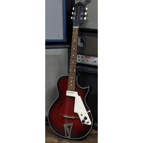 599 - 1950s Egmond hollow body electric guitar, made in Holland; Body: red burst finish, lacquer checking,... 