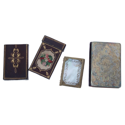 761 - Attractive miniature gilt metal and mother of pearl notebook and pencil, 2.25