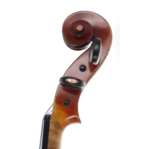 2448 - Violin labelled EM Reims, Ste Cecile de Champagne no. 6 Anno 1905, the two piece back of medium curl... 