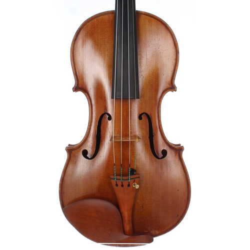 2451 - Violin labelled William H. Luff, Maker, London 1965, the two piece back of medium curl with similar ... 