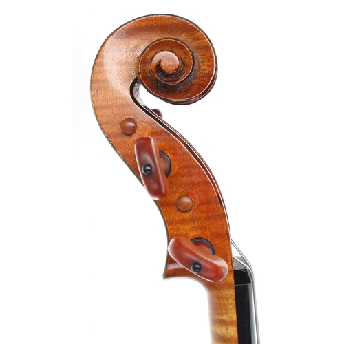 2451 - Violin labelled William H. Luff, Maker, London 1965, the two piece back of medium curl with similar ... 