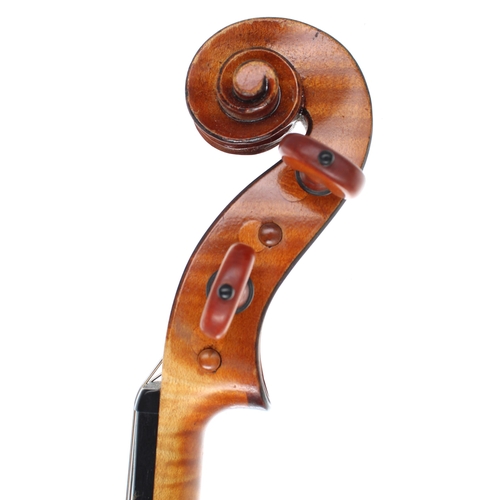 2451 - Violin labelled William H. Luff, Maker, London 1965, the two piece back of medium curl with similar ... 