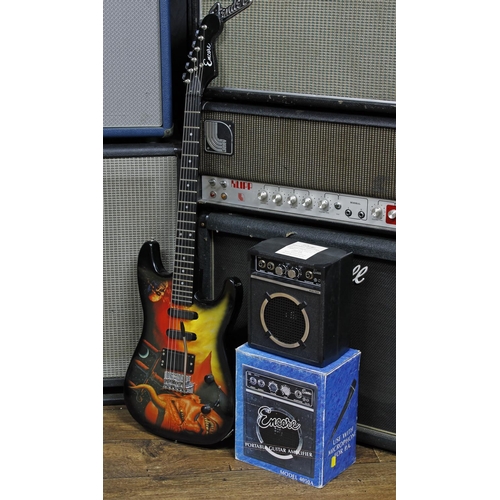 614 - Encore Demon electric guitar; together with an Encore portable amplifier, within original box... 