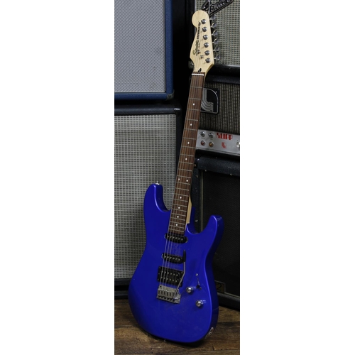 616 - 2005 Squier by Fender Showmaster electric guitar, made in Indonesia, ser. no. IC05xxxxxx5; Body: blu... 