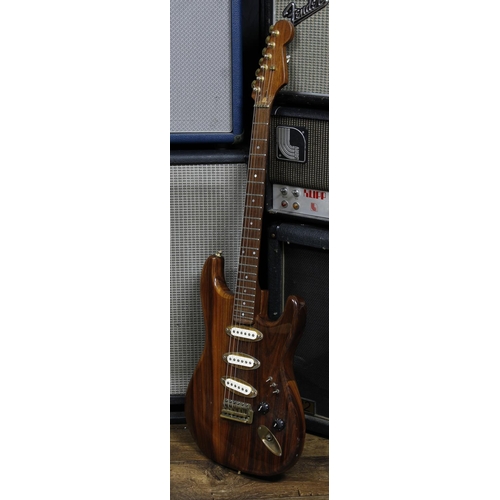 625 - Interesting custom build S type electric guitar; Body: rosewood, scratches and dings; Neck: mahogany... 