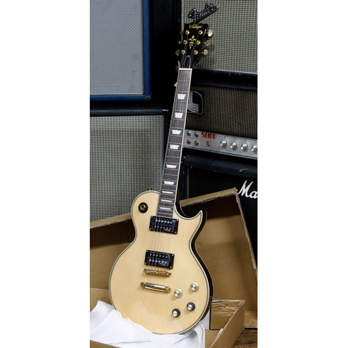 637 - 2020 JHS Vintage V100MP electric guitar; Body: natural finish top upon black back; Neck: generally g... 