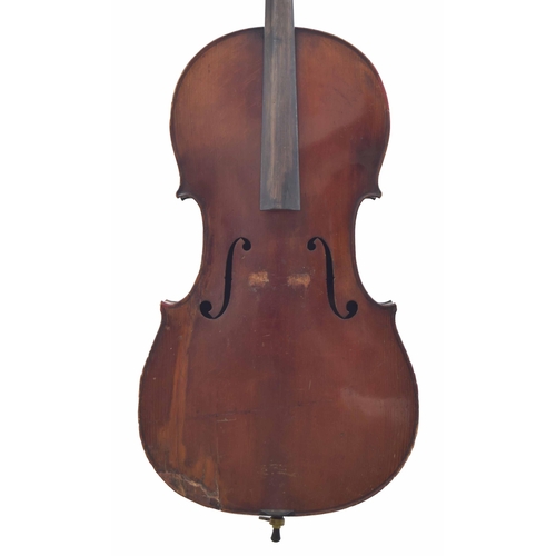 2505 - Early 20th century French violoncello labelled Mansuy á Paris, 30 1/8