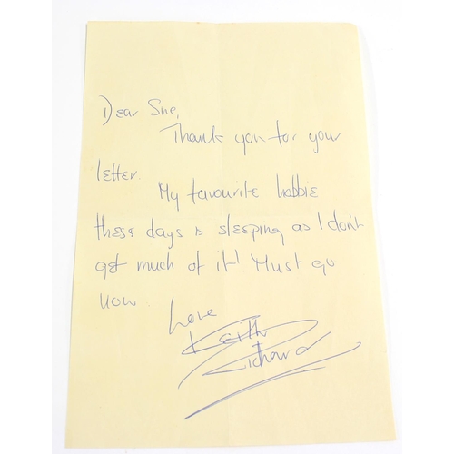 453 - Keith Richards - handwritten letter to a fan, inscribed 'Dear Sue, thank you for your letter. My fav... 