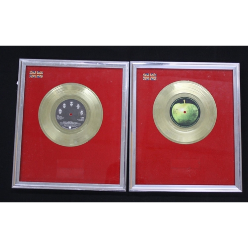 465 - Two replica gold disc displays, framed and glazed with the flag of the Union*Made by the vendor for ... 