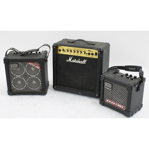 800 - Roland Cube RX guitar amplifier; together with a Roland Micro Cube guitar amplifier and a Marshall M... 