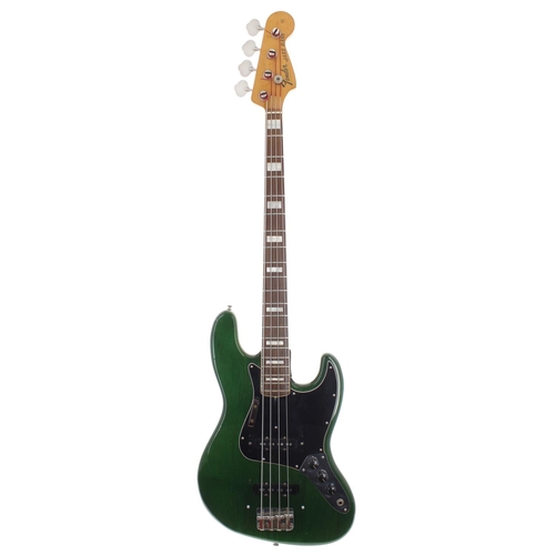 272 - Fender Jazz Bass guitar, made in USA, circa 1974, ser. no. 5xxxx9; Body: trans green finish, lacquer... 