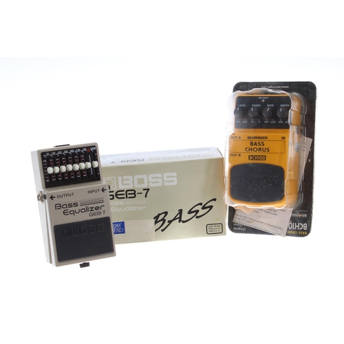 932 - Boss GEB-7 Bass Equalizer guitar pedal, boxed; together with a Behringer BCH100 Bass Chorus pedal, b... 
