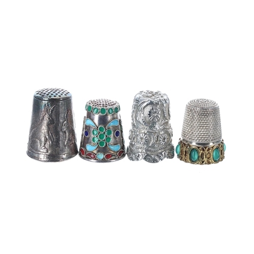 815 - Pretty silver cloisonné foliate design thimble, marked '950', 22mm; silver thimble decorated with ra... 