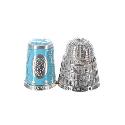 820 - English silver and blue enamel thimble commemorating Princess Diana, 1961-1997, 11.3gm, maker 'HAJ' ... 