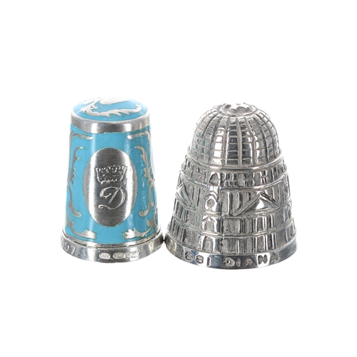 820 - English silver and blue enamel thimble commemorating Princess Diana, 1961-1997, 11.3gm, maker 'HAJ' ... 