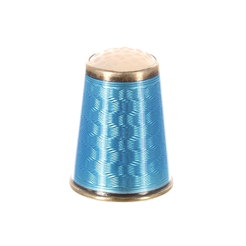 822 - Norwegian silver-gilt and blue guilloche enamel thimble by David Andersen, with moonstone top, marke... 