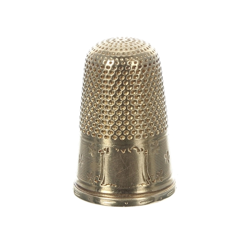 830 - French antique gold thimble, bearing a Bigorne mark and makers lozenge stamp 'OB' (possibly Auguste ... 