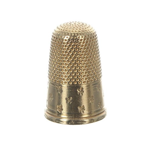 830 - French antique gold thimble, bearing a Bigorne mark and makers lozenge stamp 'OB' (possibly Auguste ... 