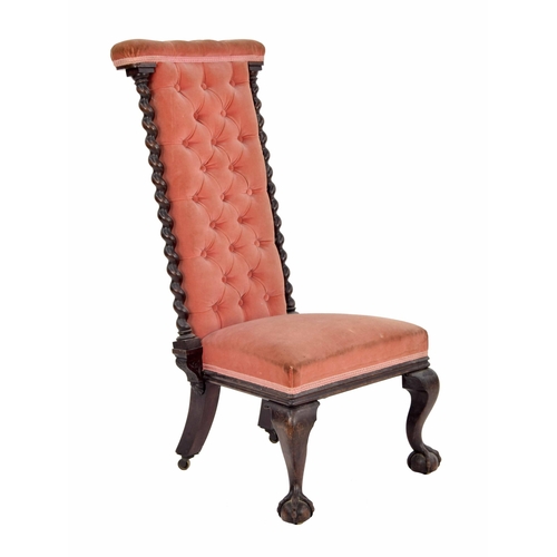 1322 - Victorian rosewood framed button upholstered Prie Dieu, button upholstered back with twist supports,... 