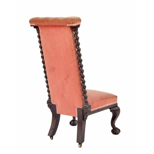 1322 - Victorian rosewood framed button upholstered Prie Dieu, button upholstered back with twist supports,... 