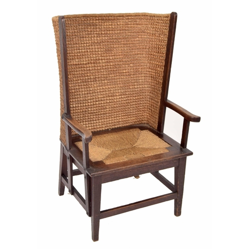 1324 - Early 20th century Orkney chair, with a curved rush back over an oak frame with rush seat, 24