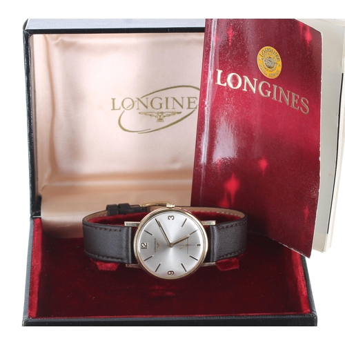 82 - Longines 9ct gentleman's wristwatch, London 1971, circular silvered dial, signed cal. 490 17 jewel m... 