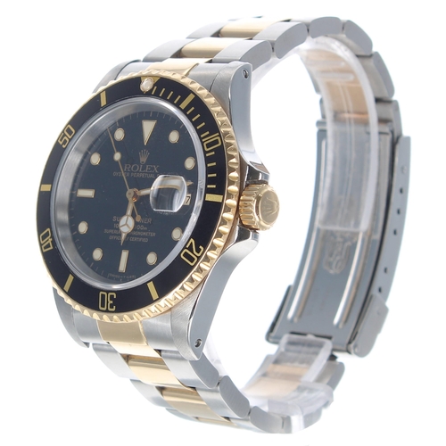 18 - Rolex Oyster Perpetual Date Submariner stainless steel and gold gentleman's bracelet watch, ref. 166... 