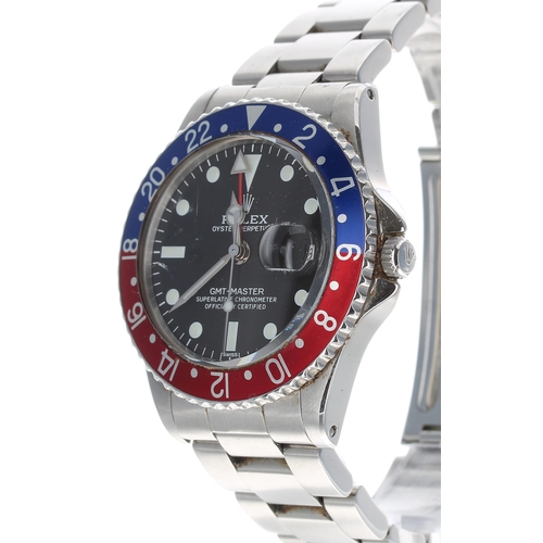 20 - Rolex Oyster Perpetual Date GMT-Master 'Pepsi' stainless steel gentleman's wristwatch with a pointed... 