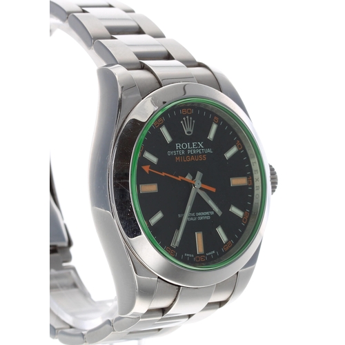 27 - Rolex Oyster Perpetual Milgauss stainless steel gentleman's wristwatch, reference no. 116400GV, seri... 