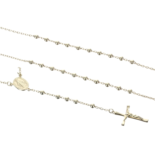 606 - 9ct gold rosary with a crucifix pendant, 14.4gm (broken link) (357)