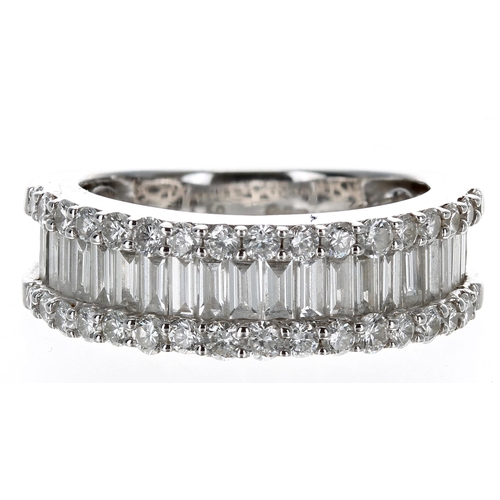 613 - Modern 18ct white gold diamond half eternity ring, round brilliant and baguette diamonds, 1.50ct, wi... 