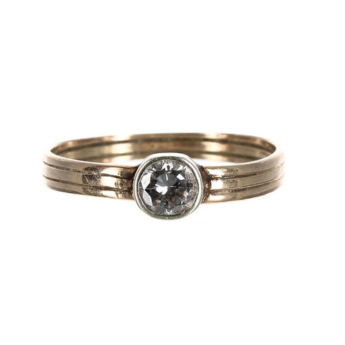 629 - Antique rub-over set solitaire brilliant-cut diamond ring, 0.33ct approx, width 5mm, 1.6gm, ring siz... 