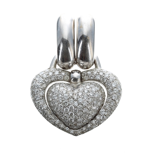 637 - Chimento 18ct white gold diamond pavé set heart design pendant, 22.8gm, 30mm wide