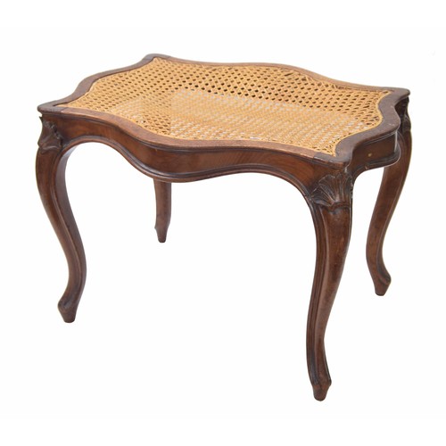 1327 - Victorian serpentine walnut dressing stool, with cane panelled seat raised on cabriole legs with she... 